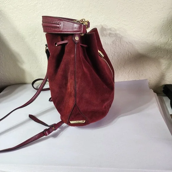 Elizabeth And James Leather Drawstring Backpack Sling Bag Purse Rad Suede